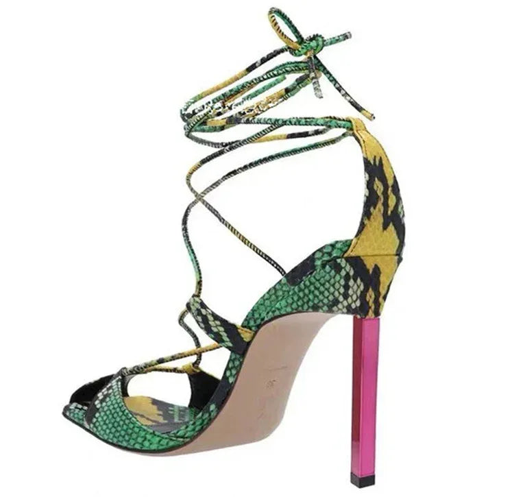 Square Toe Cross Lace-up Cutout Heels - Viexta