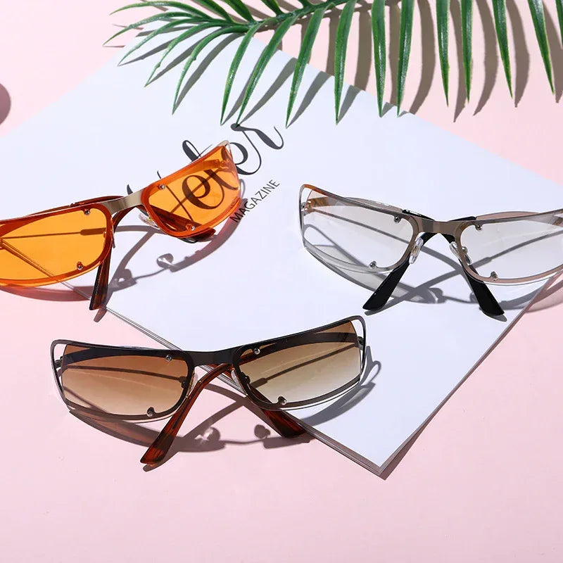 Frameless Trimming Oval Street Sunglasses - Viexta