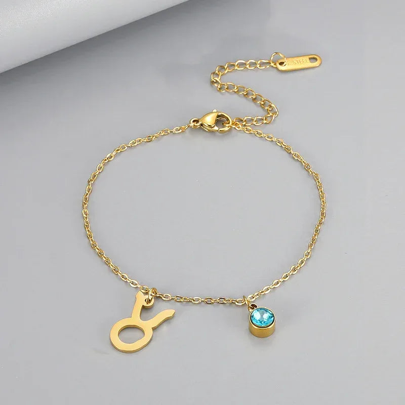 Retro Fashion Zodaic Bracelet Inlaid With Blue Zircon - Viexta