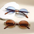Metal Oval-frame Sunglasses With A Wood-grain Finish - Viexta
