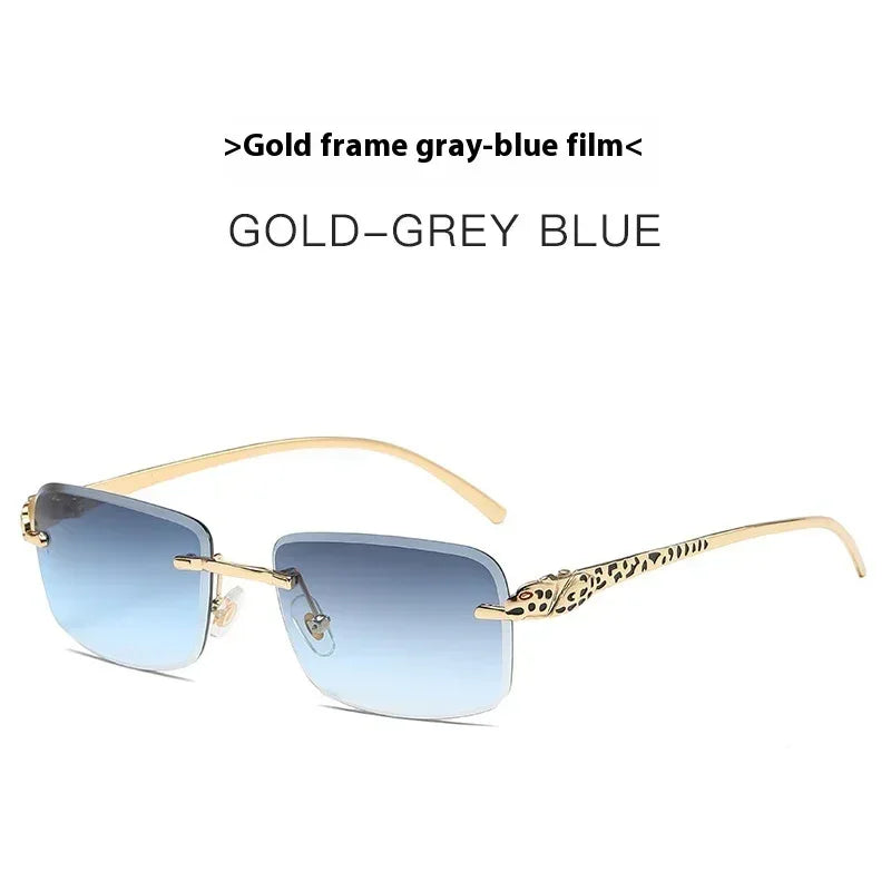 Women's Retro Cheetah Decorative Frameless Square Sunglasses - Viexta