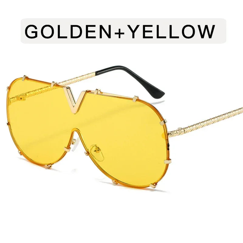 Metal Conjoined Rivet V-shaped Sunglasses - Viexta