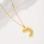 Sparkling Zircon Leaf Pendant Necklace
