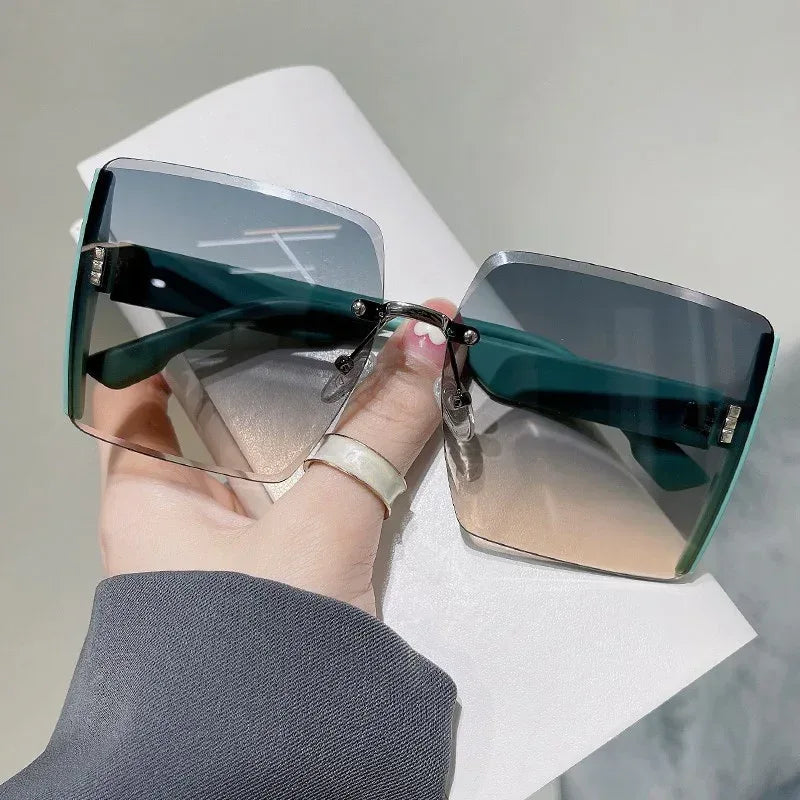 Square Rimless Cut Edge Sunglasses - Viexta
