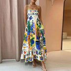 New Sleeveless High Waist Print Dress - Viexta
