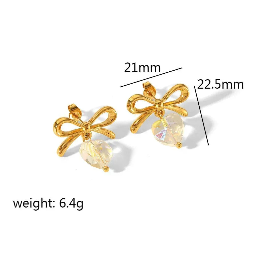 titanium-steel-bowknot-heart-shape-earrings - Viexta