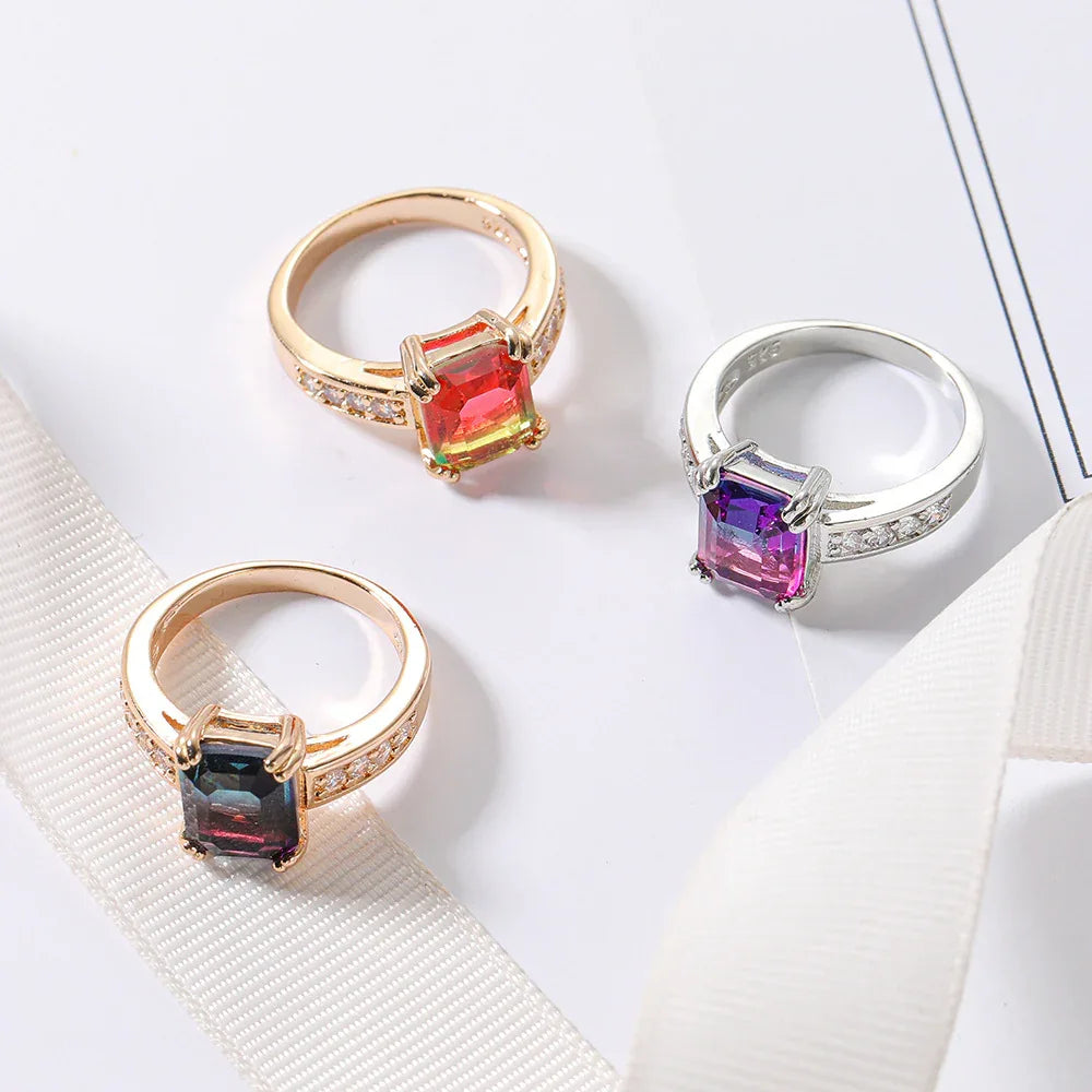 Women's Simple Square Zircon Ring