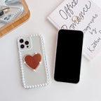 Acrylic Pearl Heart Mirror Rhinestone iPhone Case - Viexta