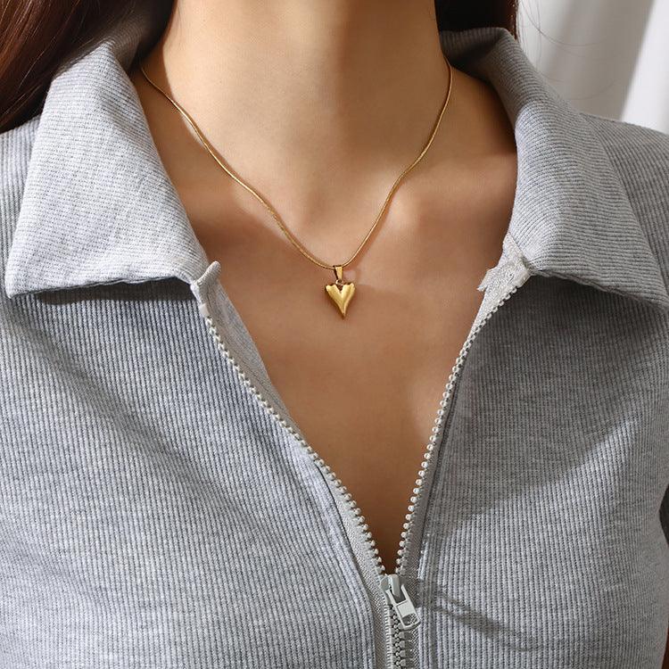 Heart-shaped Stainless Steel Studs and Necklace - Viexta