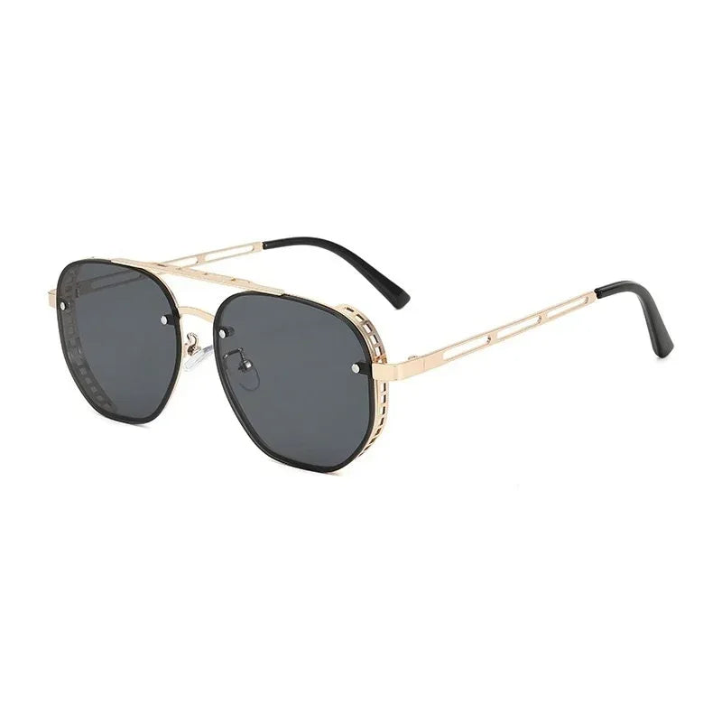 Retro Double-bridge Hollow-out Metal Sunglasses - Viexta