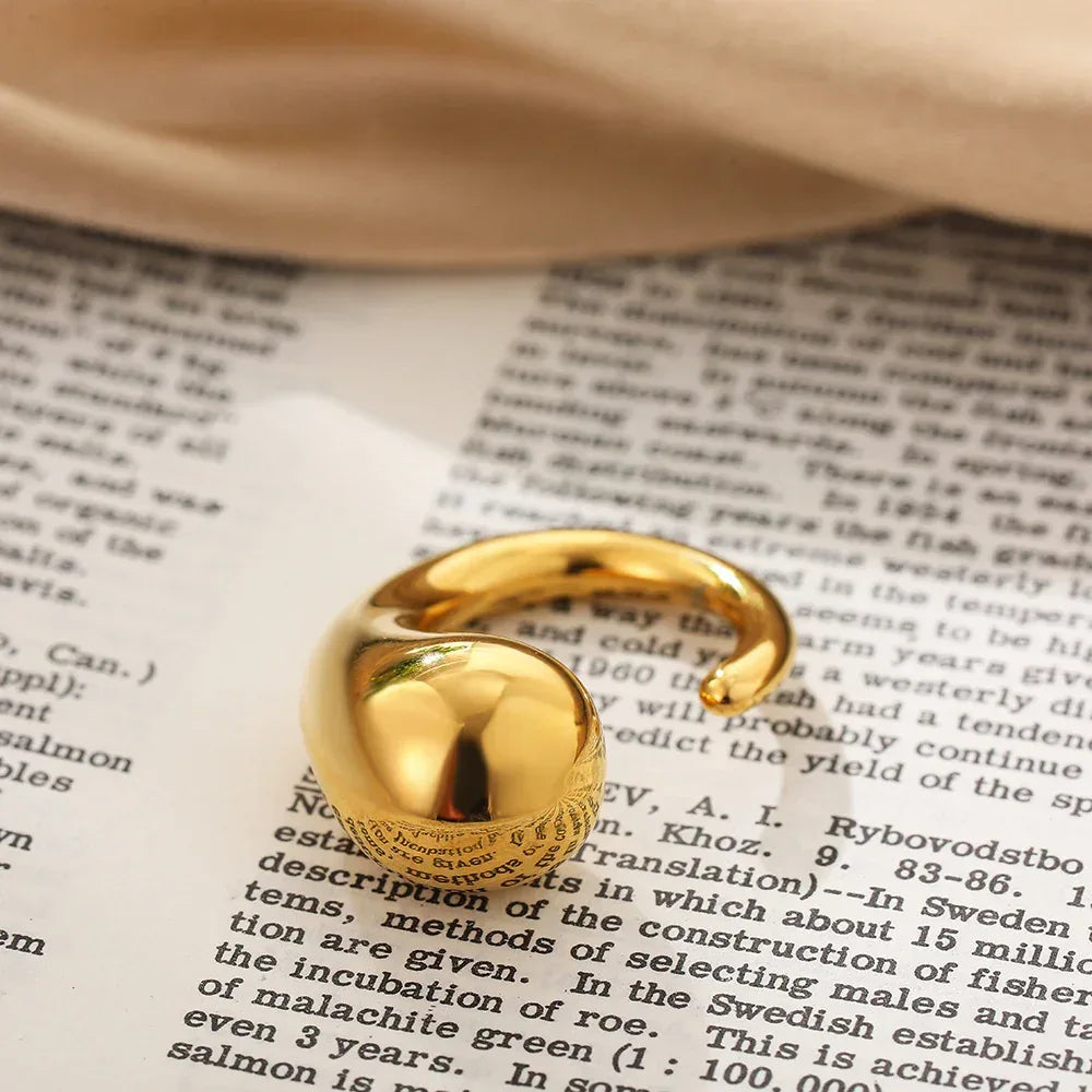 irregular-titanium-steel-ring-with-water-droplet-knot-opening - Viexta