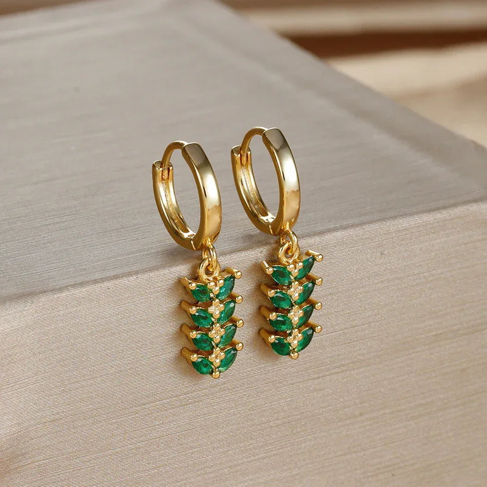 wheat-leaf-shaped-earring-zircon - Viexta