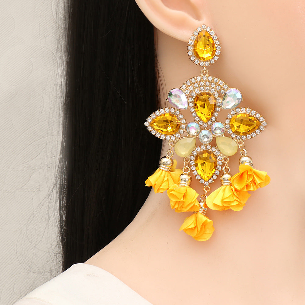 Bohemia Color Diamond Flower Earrings