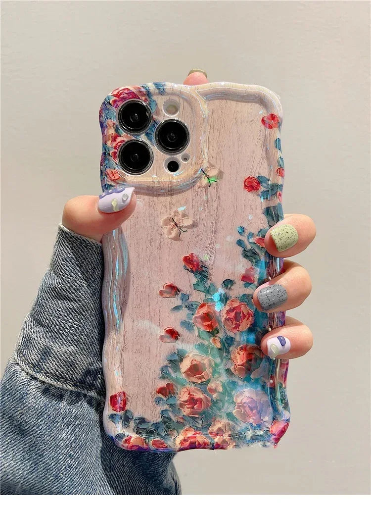 Silicone Drop-resistant Oil Painting Flower iPhone Case - Viexta