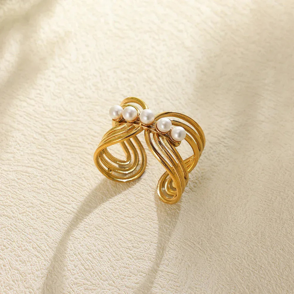 Stainless Steel Pearl Ring - Viexta