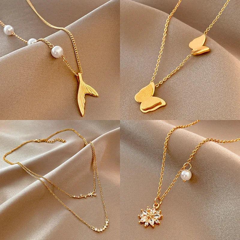 Inlaid Zircon Stainless Steel Combination Necklace - Viexta
