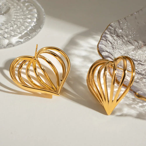 18K Gold Stainless Steel Heart Studs - Viexta