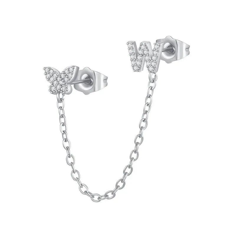 Women's Zircon Butterfly Alphabet One Piece Stud Earrings - Viexta