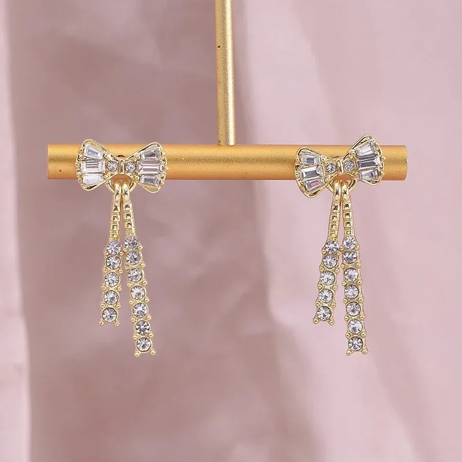 Bow Shaped Diamond Crystal Earrings - Viexta