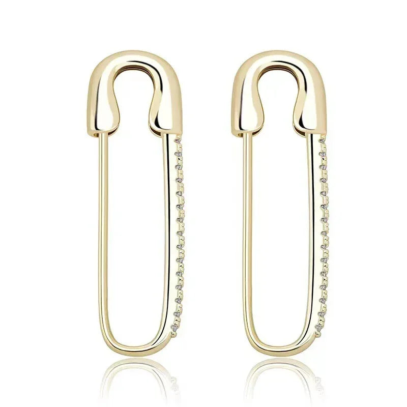 Safety-pin Zircon Earrings - Viexta