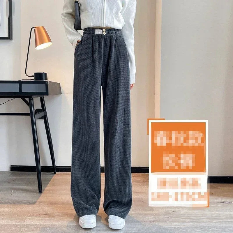 Thick Lambskin Women's Wide-leg Pants Autumn And Winter Loose - Viexta