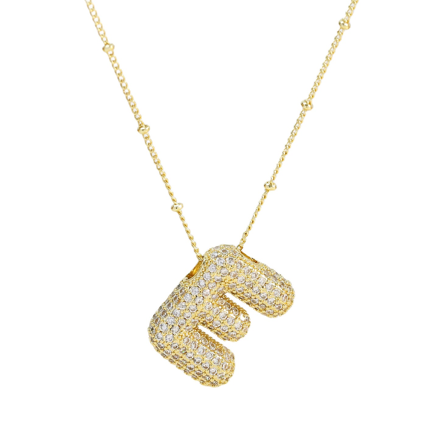 Brass Zircon Bubble Letter Pendant Necklace