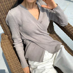 Slimming V-neckline Cross Knitted Sweater - Viexta