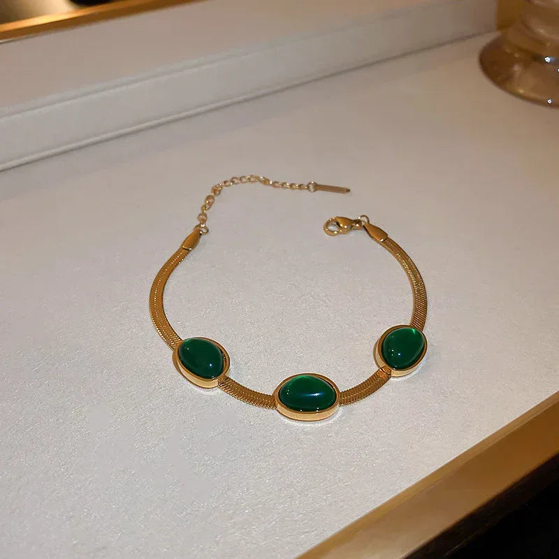 Green Stone Crystal Snake Chain - Viexta