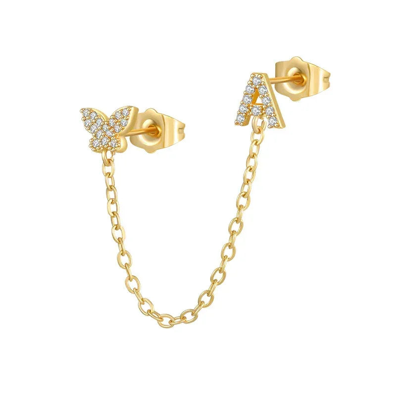 Women's Zircon Butterfly Alphabet One Piece Stud Earrings - Viexta