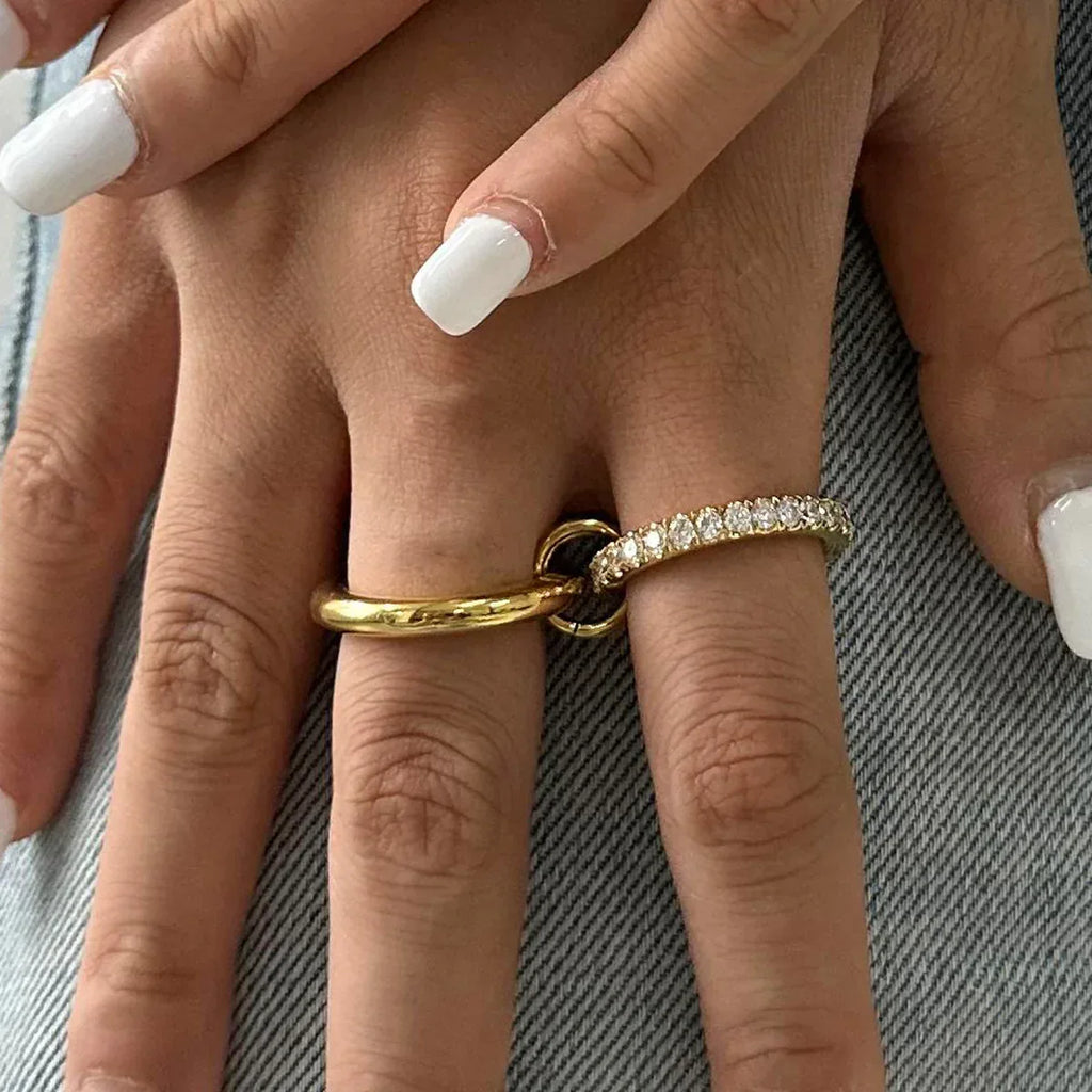 stainless-steel-diamond-twin-bracelet-ring - Viexta
