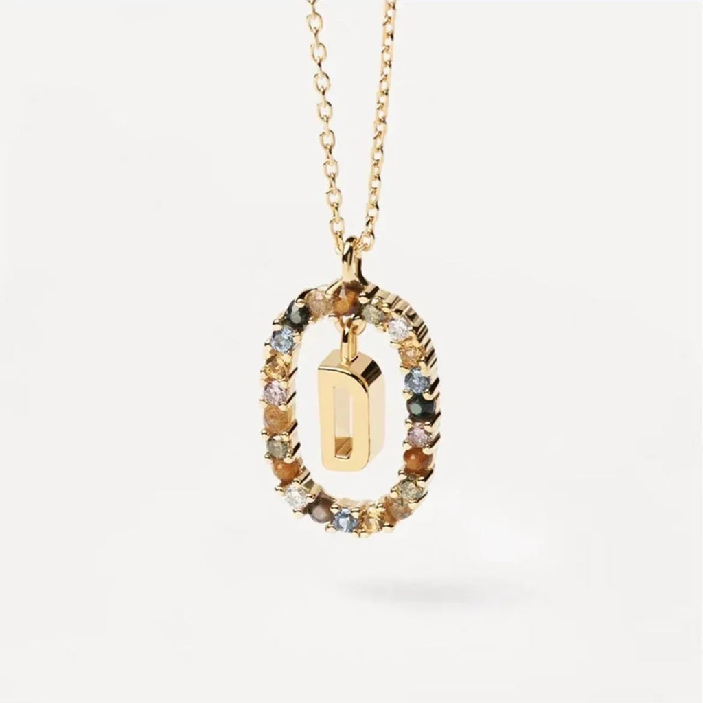 Colored Rhinestone Alphabet Necklace - Viexta
