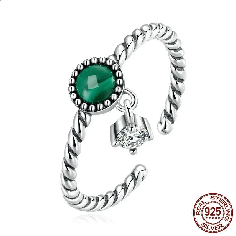 Sterling Silver S925 Malachite Open Ring - Viexta