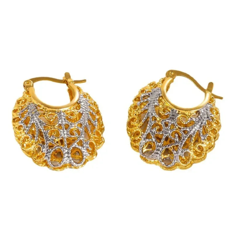 Two-color Pocket Carved Earrings - Viexta