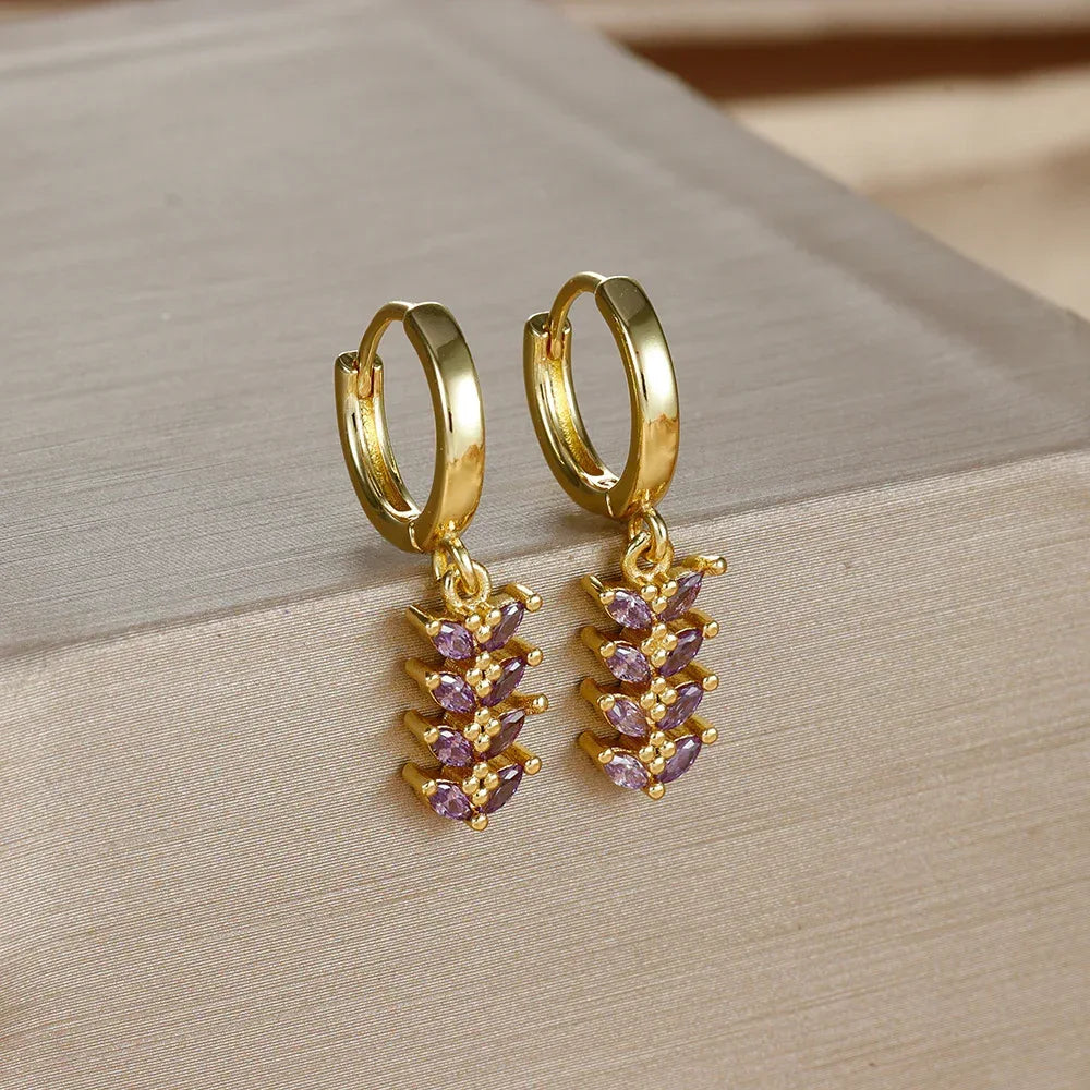 wheat-leaf-shaped-earring-zircon - Viexta