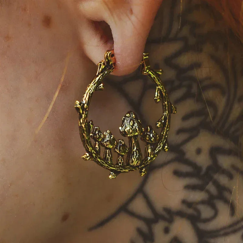 Trendy Vintage Mushroom Hoops - Viexta