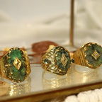 18k Gold Natural Stone Titanium Steel Ring