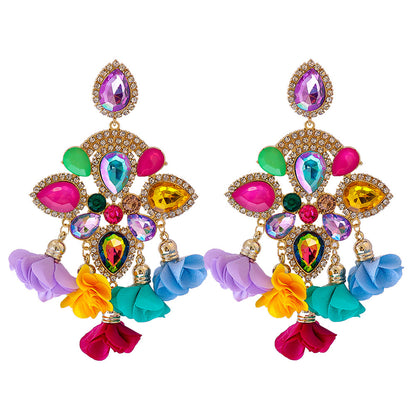 Bohemia Color Diamond Flower Earrings