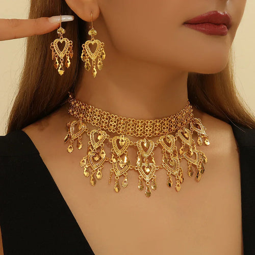 3pcs Retro Luxury Heart Hollow Necklace Earrings - Viexta