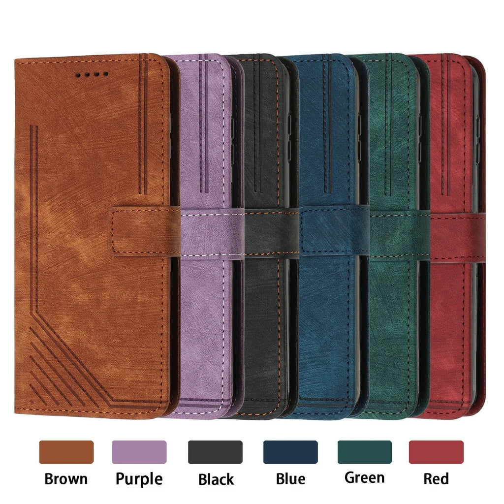 Leather Case Skin Frosted Striped Card Wallet iPhone case - Viexta