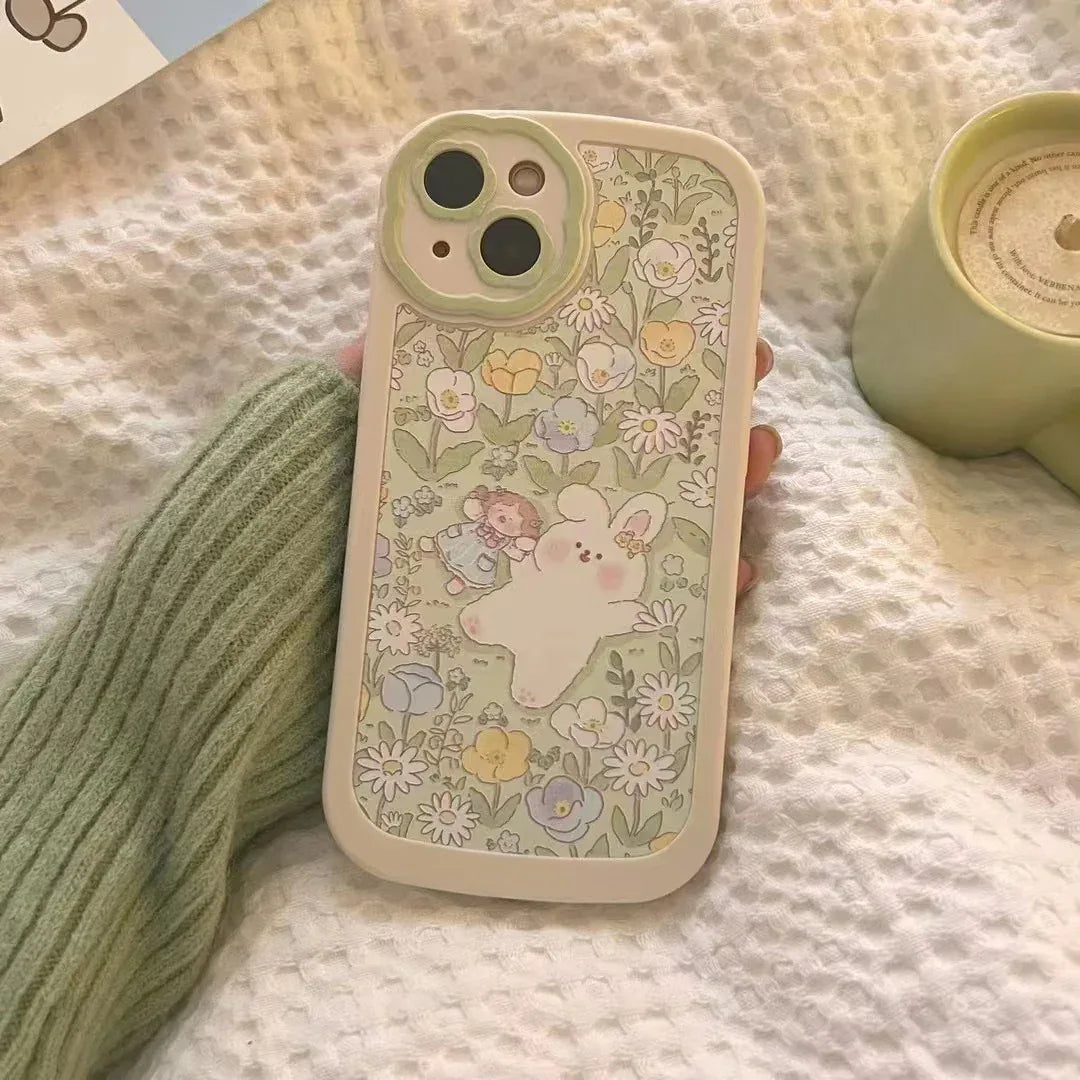 Fashion Green Flower Rabbit iPhone Case - Viexta