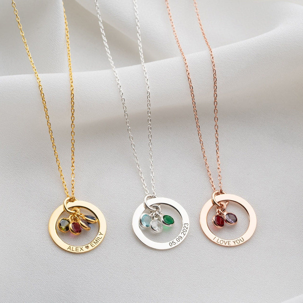 Personalized Engraved Birthstone Circle Necklace