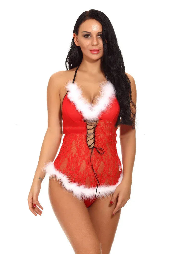 Women's Christmas Cosplay Lace Mesh Lingerie - Viexta