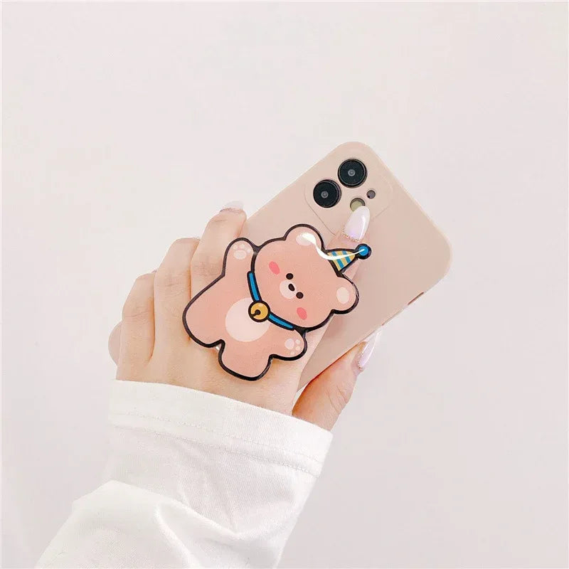 Ins Wind Belt Bracket Cute Cartoon Bear Silicone iPhone Case - Viexta