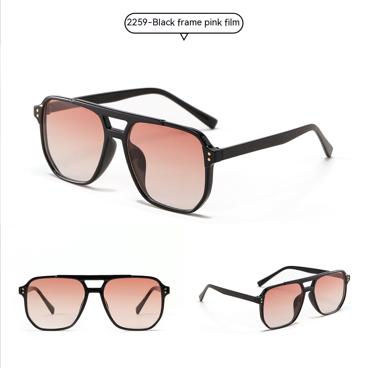 Square Double Beam Fashion Black Sunglasses