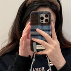 Flannel Contrast Color Check Carrying Strap iPhone Case - Viexta