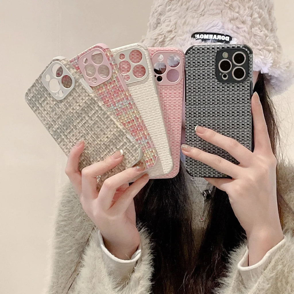 Retro Woven-pattern Leather iPhone Case - Viexta