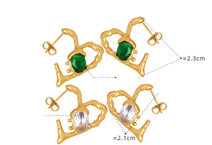 Heart-shaped Glass Drill Earrings - Viexta