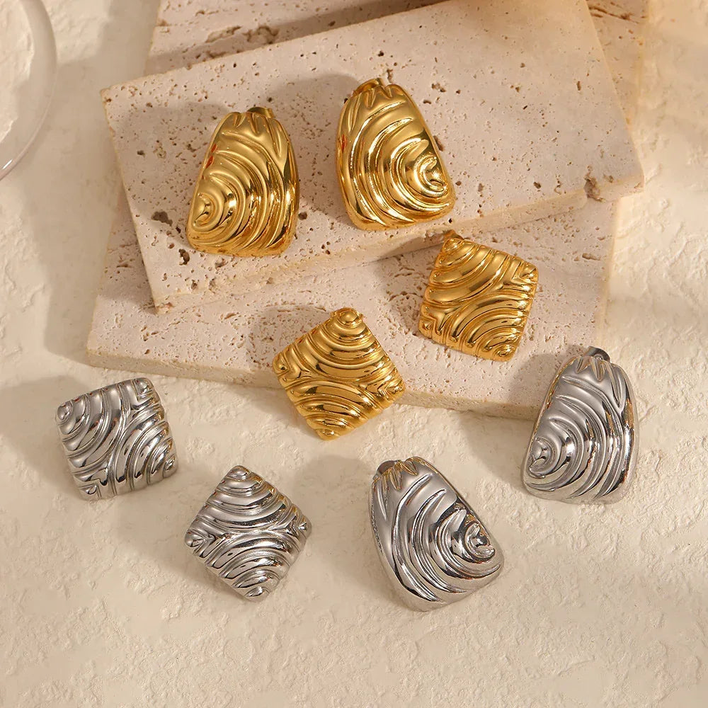 18K Gold Thread Titanium Steel Ear Studs - Viexta