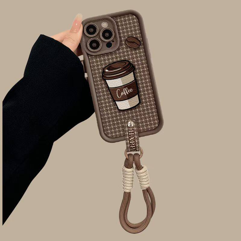 Plaid Coffee-Style iPhone Case With Lanyard