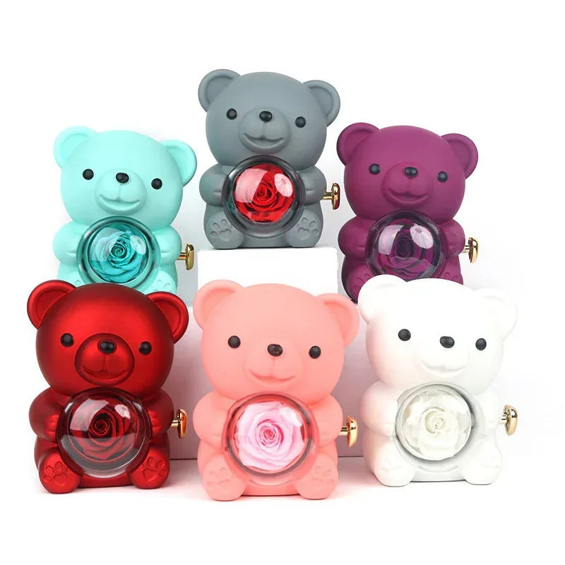 rotating-bear-gift-box-rose-jewelry-box - Viexta